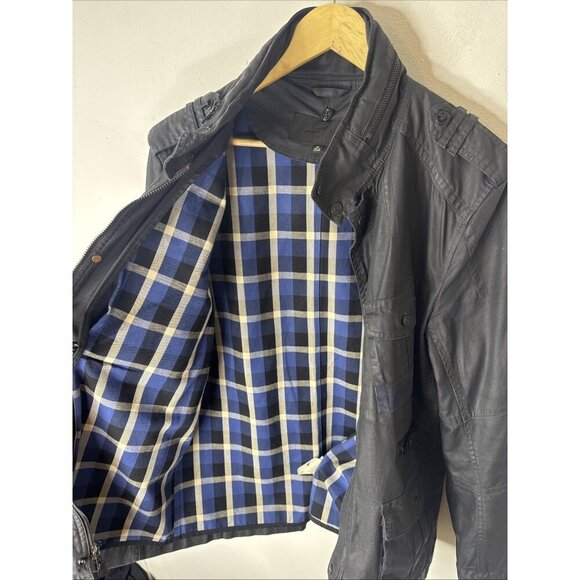 7 For All Mankind Coated Field Jacket Men’s Medium Black Utility Pockets Plaid - Picture 11 of 11